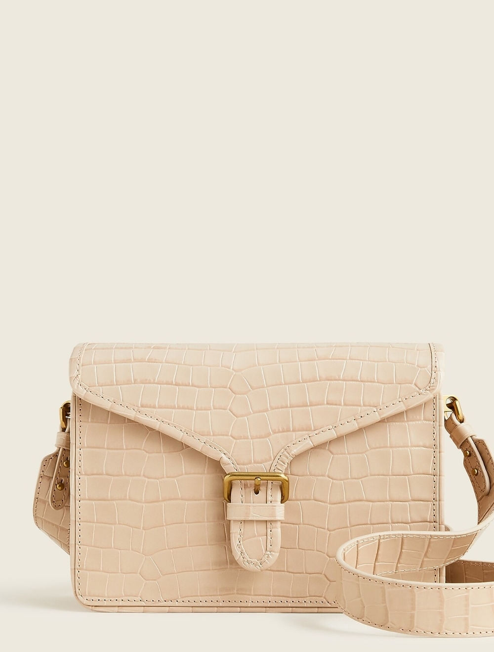 J Crew Copenhagen Almond Biscotti Croc-Embossed Leather Crossbody Bag